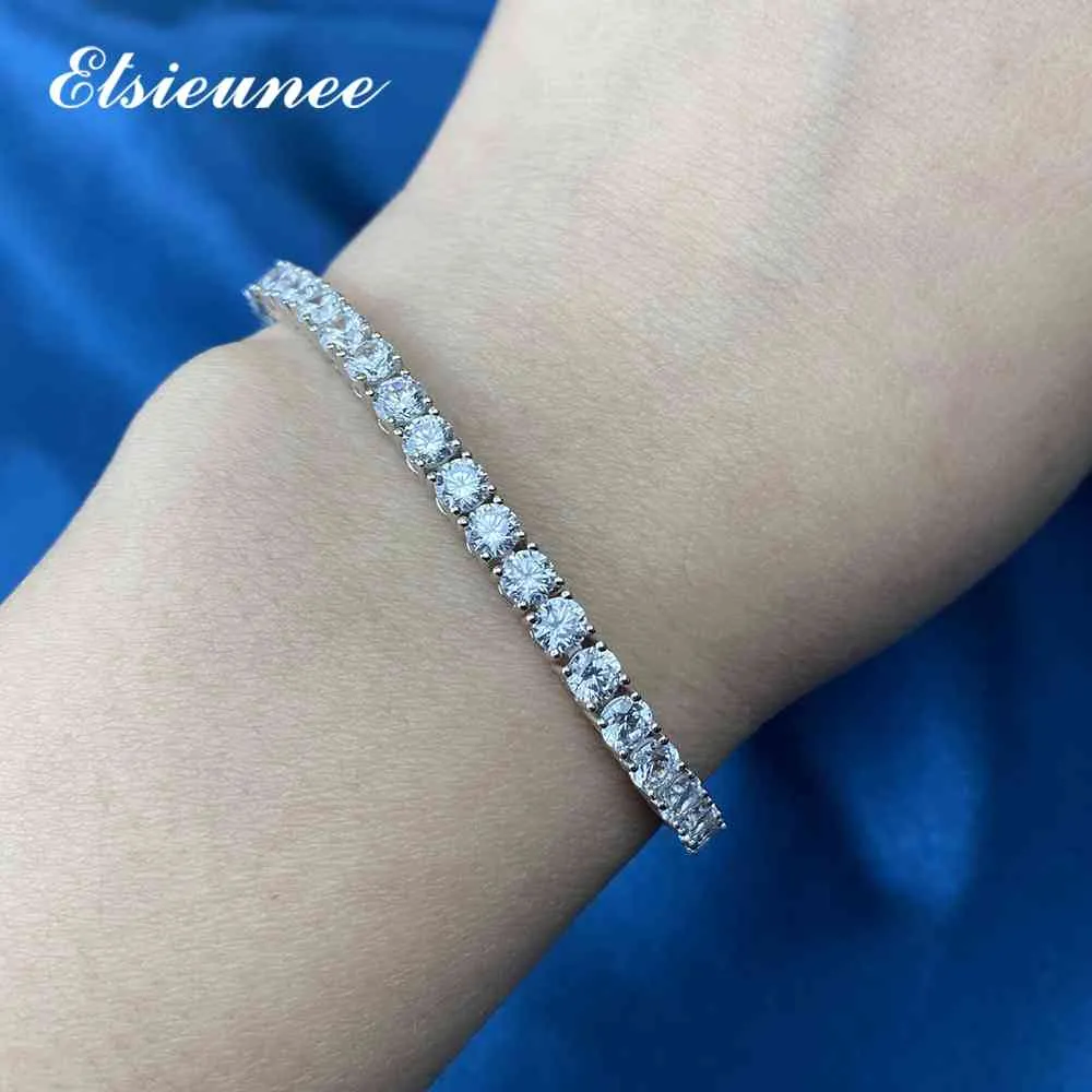 Bracelet Elsieunee 100 réel 925 argent Sterling simulé Moissanite diamants Tennis bracelets pour femme hommes mariage bracelet fin 5194195