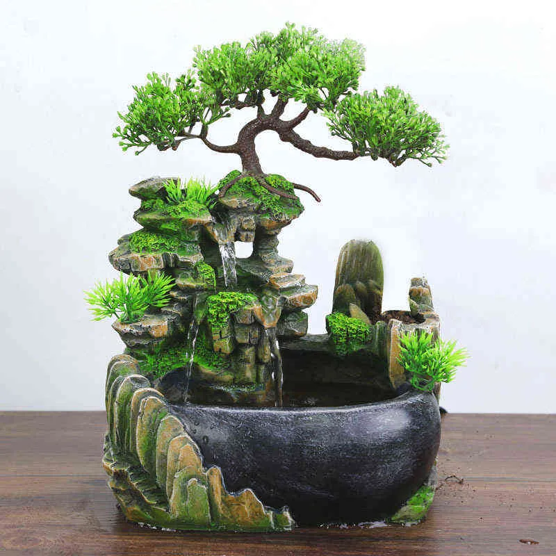 HoDe Creativo Simulazione Interna Resina Rockery Cascata Statua Feng Shui Fontana di Acqua Giardino di Casa Artigianato 211108