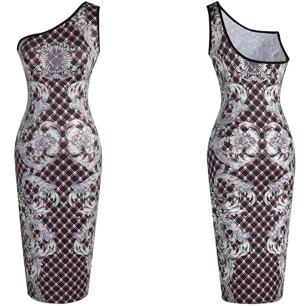 Bom para sempre verão mulheres chique um ombro vintage impressão vestido festa clube sexy bandage bodycon vestido 925 210419