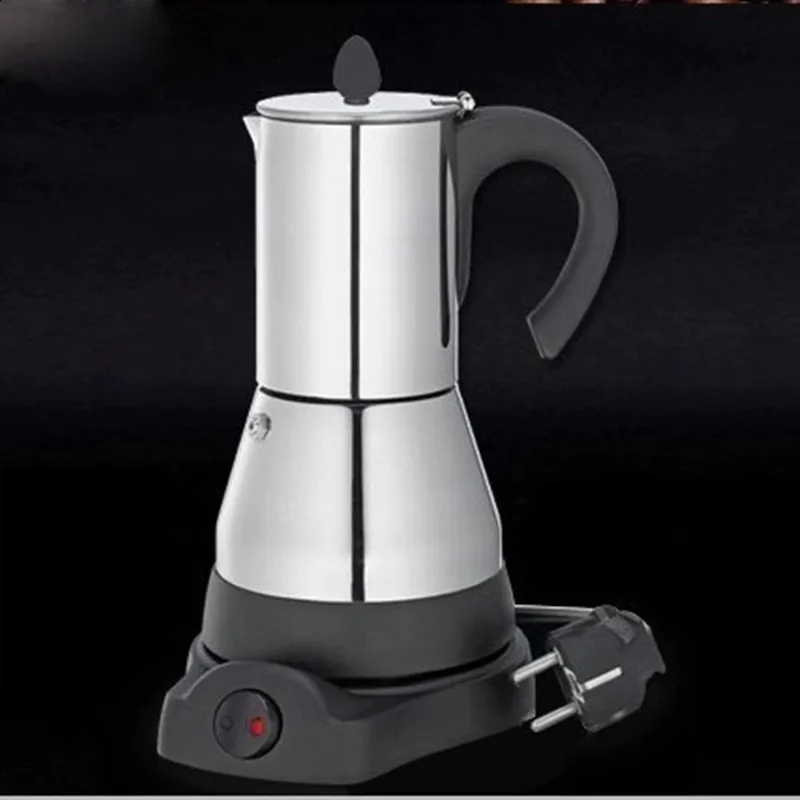 6 커피 컵 커피웨어 세트 전기 간헐천 모카 메이커 커피 머신 에스프레소 냄비 익스프레스 스테인리스 스틸 스토브 탑 234G