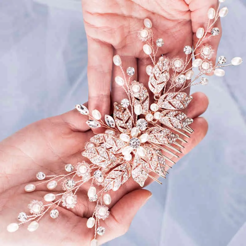 Accessoires de fleurs, couvre-chef de mariée en perles et strass, peigne de mariage, décoration de bijoux de cheveux pour femmes