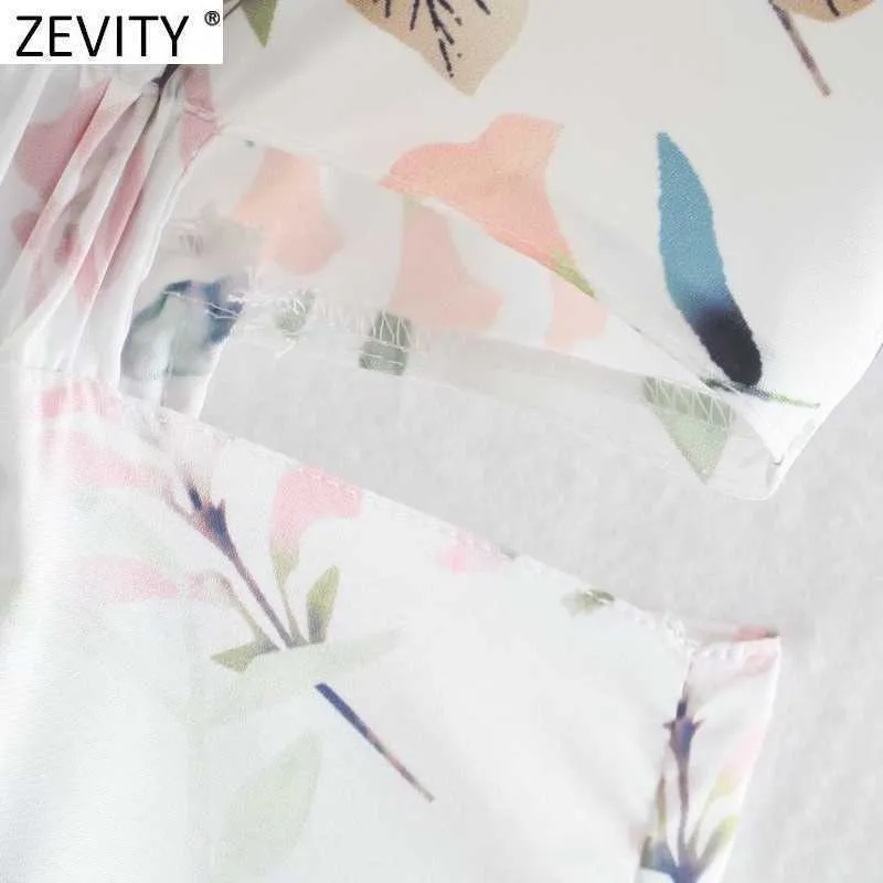 Zevity Femmes Sweet Floral Imprimer Taille Plis De Taille Casual Slim Slim A Robe de ligne Femme O Cou Cou Zipper Chic Vestidos DS8303 210603