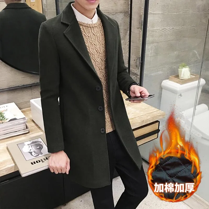 Nouveau designer Men Classic Fashion Wool Trench Cods Cods Belle Couleur continue Noir Black Red Medium-Long Slim Fit Overcoat Mâlewear masculin Extérieur