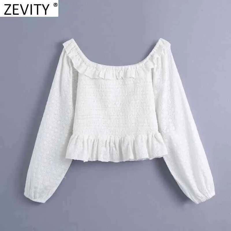 Kobiety Słodkie Ruffles Off Ramię Hollow Out Haft Kimono Koszulka Panie krótkie bluzki Roupas Chic Femininas Topy LS7576 210420