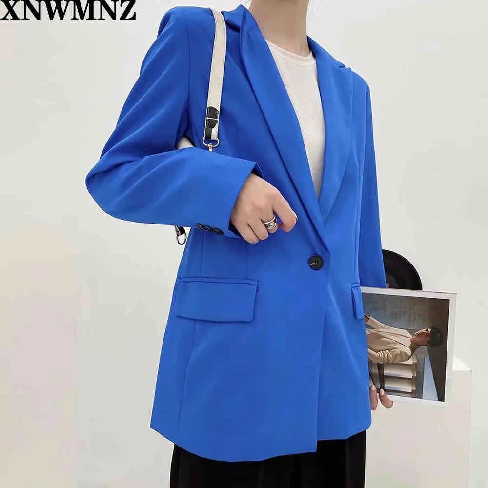 ZA Kadınlar Moda Katı Renk Rahat Iş Blazer Ofis Bayan Tek Düğme Cep Blazer Chic Eğlence Dış Giyim Coat takımları 210510