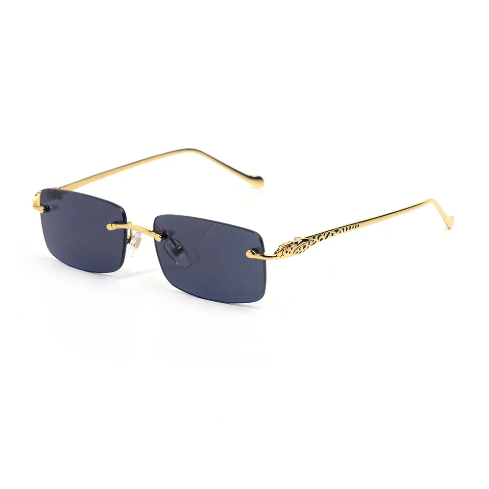 Gafas de sol clásicas y populares para hombre, cristal cuadrado, decoración de leopardo, gafas de diseño a la moda, sin montura, alambre dorado, luz anti-azul, ant193T