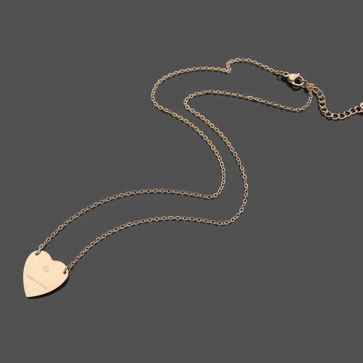 Полированная нержавеющая сталь, простые ожерелья с подвесками в форме сердца, раздвижные серебряные розовые цвета, позолоченные, в классическом стиле с принтом логотипа Wom194J