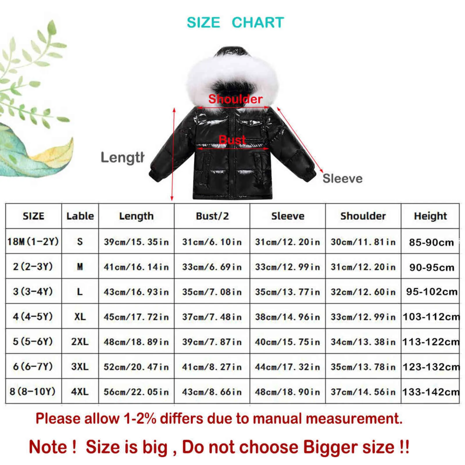 Unisex winter coat down jacket for boys clothes 2-14 y children's clothing thicken outerwear & coats with nature fur parka kids 211027