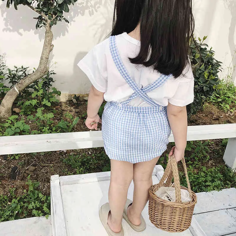 Summer Baby Small Lattice Braces Body Pants Loose Cotton And Thin Pants. Girl Jumpsuit Overalls Kids 210515