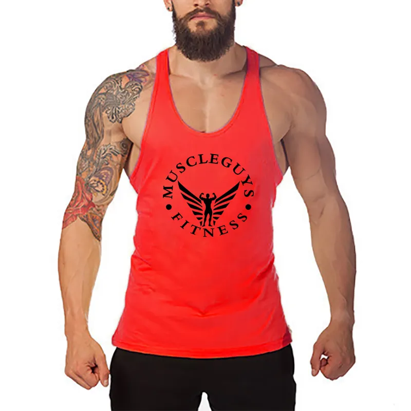 Muscleguysブランドフィットネス服メンズボディービルディングシャツジムストリンガータンクトップメンズコットンストリートワークアウトYバックシングレット210421