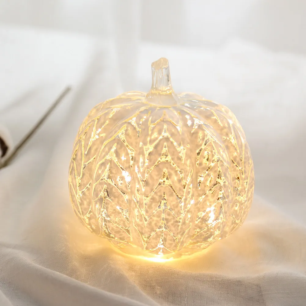 Lampada decorativa delicata a LED con luce di zucca in vetro, forniture feste le decorazioni autunnali di Halloween del Ringraziamento