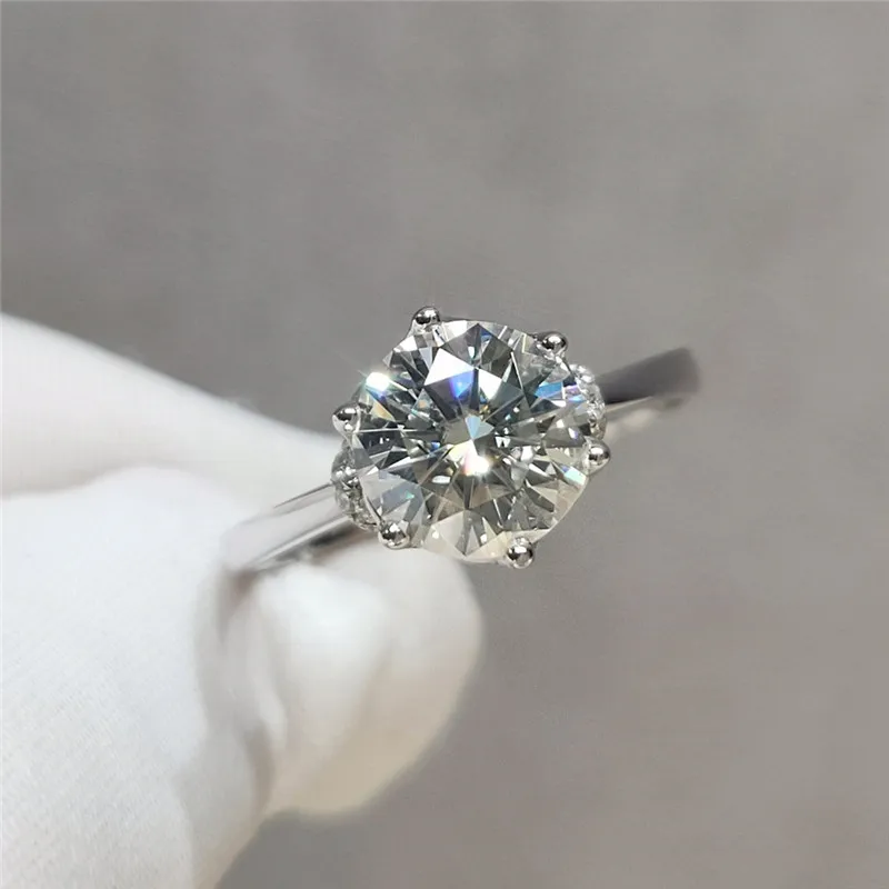 100% oro blanco de 18 quilates excelente corte diamante prueba pasó D Color brillante Moissanite reina anillo compromiso joyería regalo