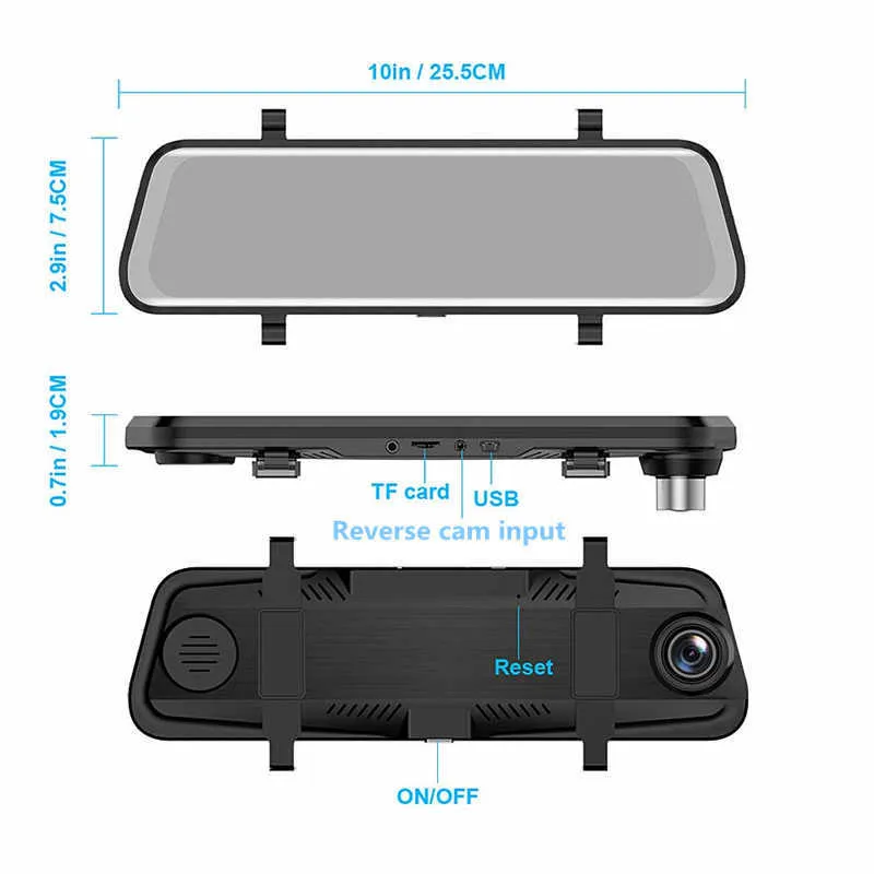 10"ips Screen Car Dvr Mirror Dash Camera Dash Cam Dual Lens Car Camera Full Hd Drive Recorder Stream Rearview Mirror New Arrive Car