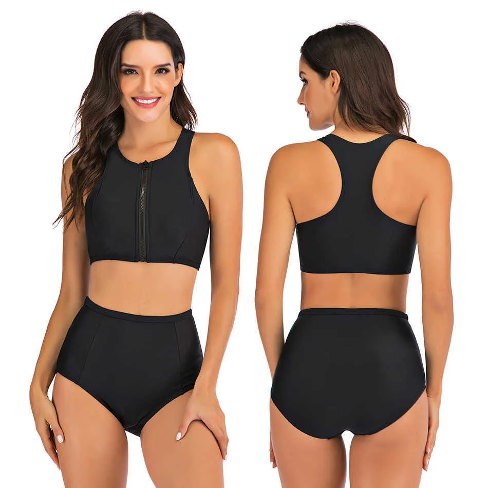 Esporte Cintura alta Biquini Mulheres Swimwear Sexy Crop Top Plus Size Swimsuit Natação Terno Conjunto de Banheira com Shorts 210621