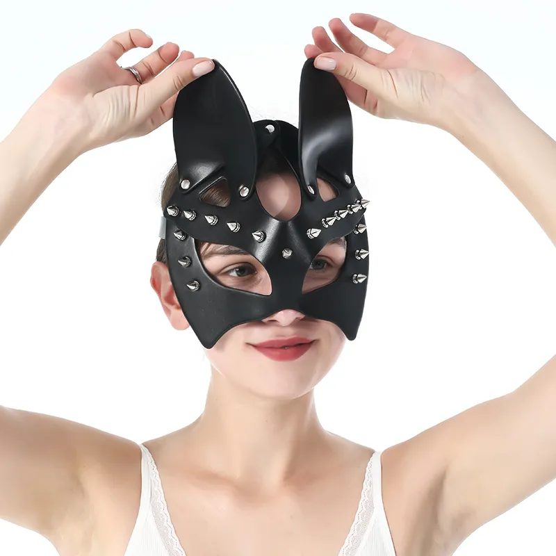 Sexig läder bdsm katt ögon masker punk erotisk fetisch sele för vuxna leksaker fest kostym kanin cosplay kanin ansiktsmask