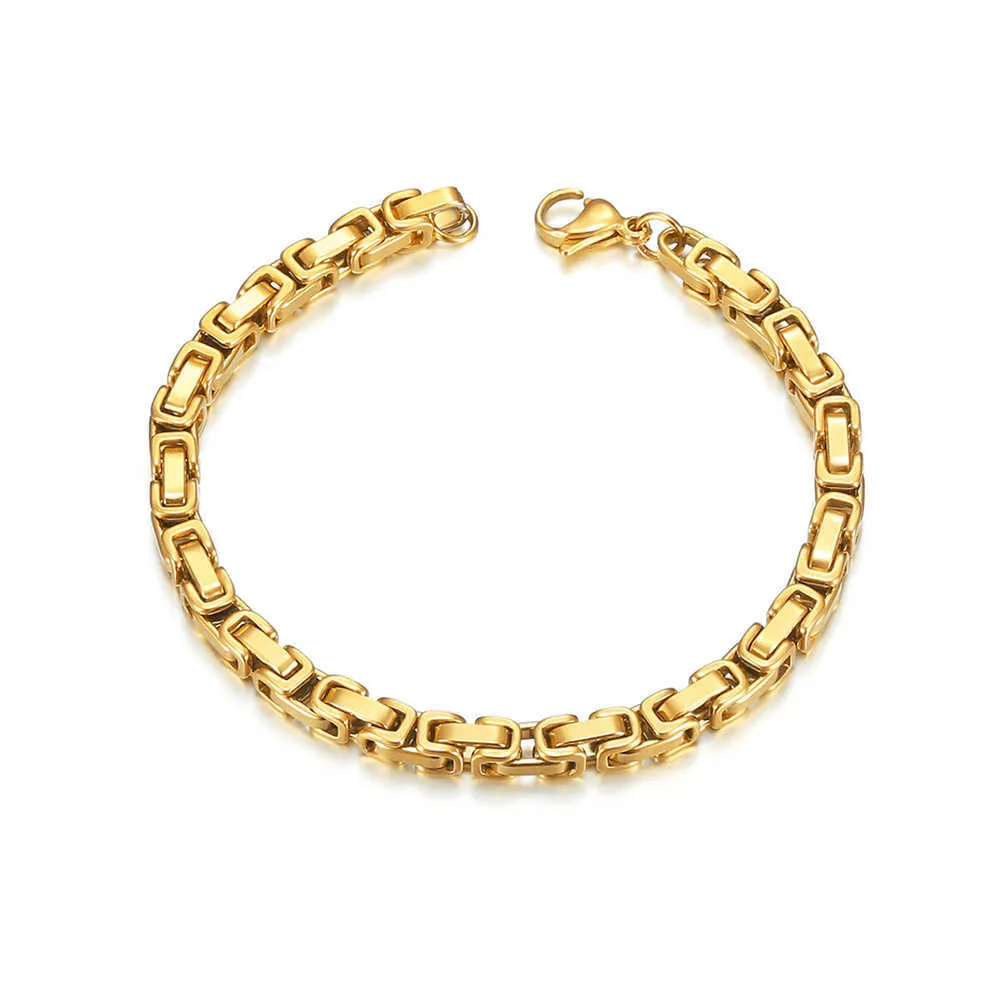 Trendy Chain Men Bracelet Punk Gold Color Bangle 5mm Width Byzantine Link s for Women Jewelry Braslet 20217317071