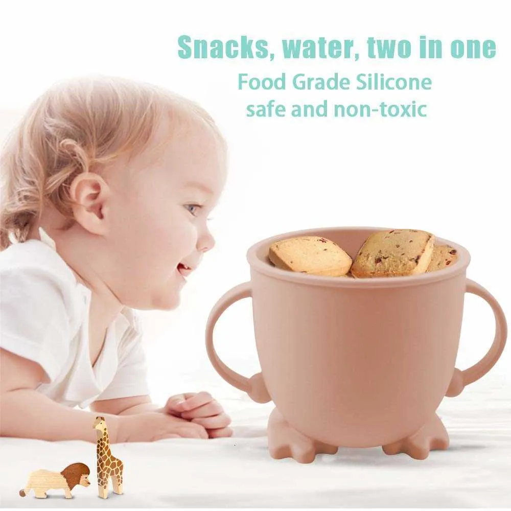 2in1 Snack Cup BabyTraining Drinking Silicone Toddler Spill Proof Sippy with Lids Level Indicator Baby Open4187616