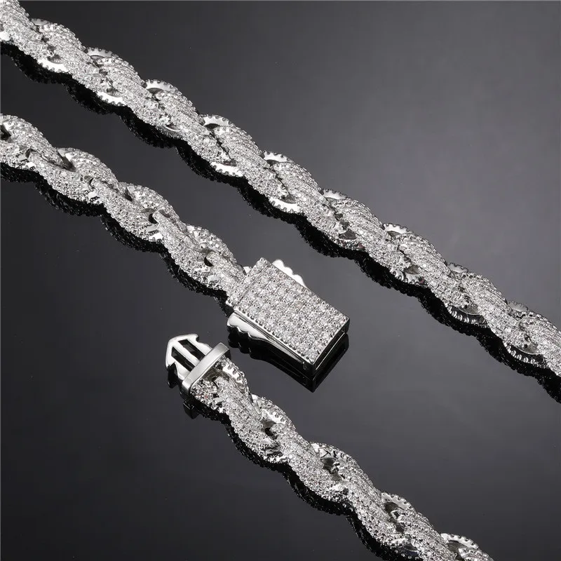 Thick Chain For Men Gold Color Fashion 8mm 18-24inch 18K Yellow Gold Plated CZ Rope Chain Necklace Bracelet Men Jewelry207I