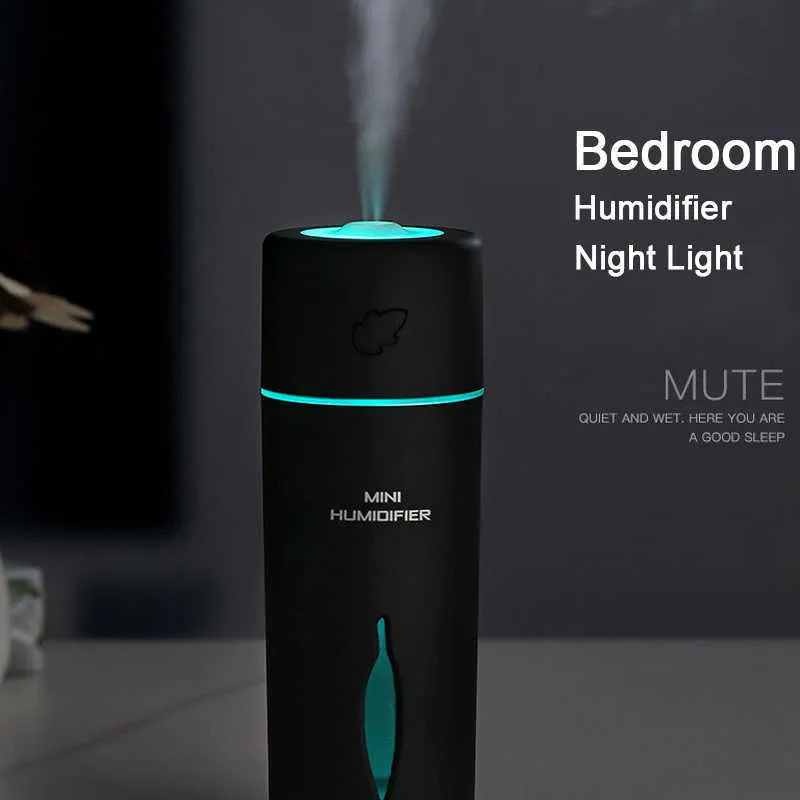 Minimalistisk luftfuktare USB Mini bil Freshener Arom Essential Diffuser med LED Night Light Mist Maker Purifier 210724