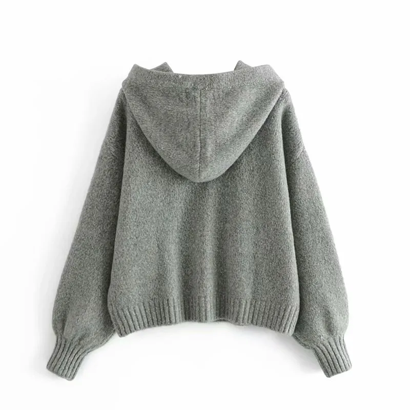 Casual Woman Grey Loose Hooded Sweaters Autumn Winter Fashion Ladies Soft Thick Pullover Girls Chic Oversized Knitwear 210515