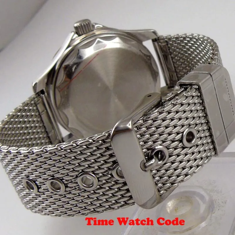 41 mm automatische Herren-Armbanduhr, japanisches NH35-Uhrwerk, Datumsanzeige, schwarzes Zifferblatt, Saphirglas, Edelstahl-Mesh-Band, Handgelenk 333 m