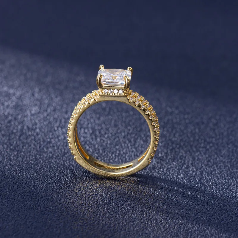 Anel doublelayer 14k refere-se a quatro pinos configuração completa joias de diamante mulheres homens anillos de fine bizuteria 14 k anéis de ouro 1563553