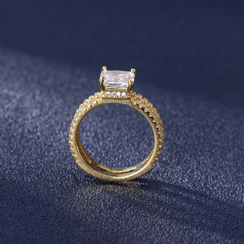 Doublelayer 14K Yüzük Dört Prong Ayar Tam Pırlanta Takı Kadın Erkekler Anillos De Fine Bizuteria 14 K Altın Rings1563553