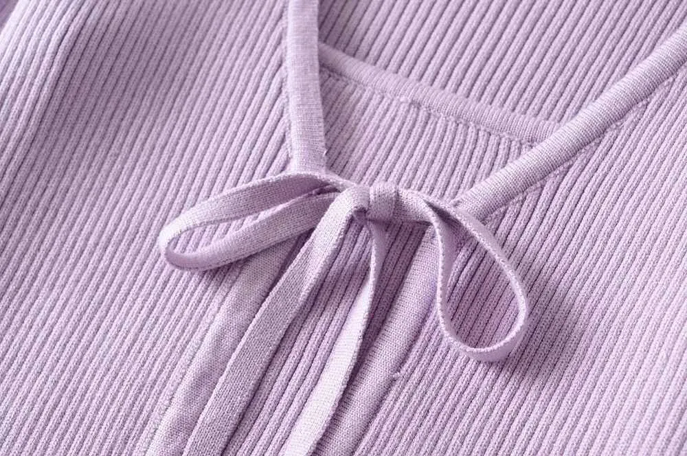 Spring Korea Style Vintage Ribbed Cardigan Tank Cardigan Top V Pescoço BANDAGE Laço Laço Camisola Jumper Knitwear 4 cores 210805