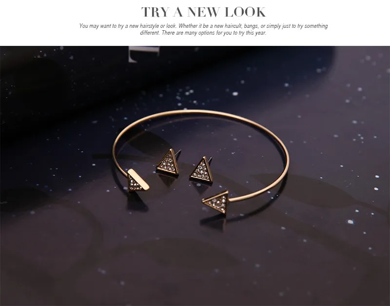 pave rhinestone triangle geometric trigon Y Necklaces Set Adjustable Gold Women's Earrings cuff bracelet Jewelry Sets for women