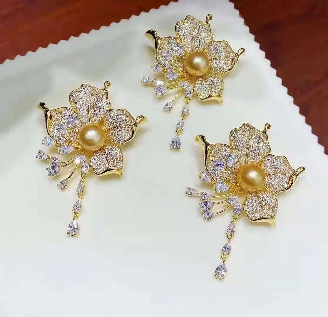 Cubic Zirconia 24 K Gold Plated Flower Brooch Pin