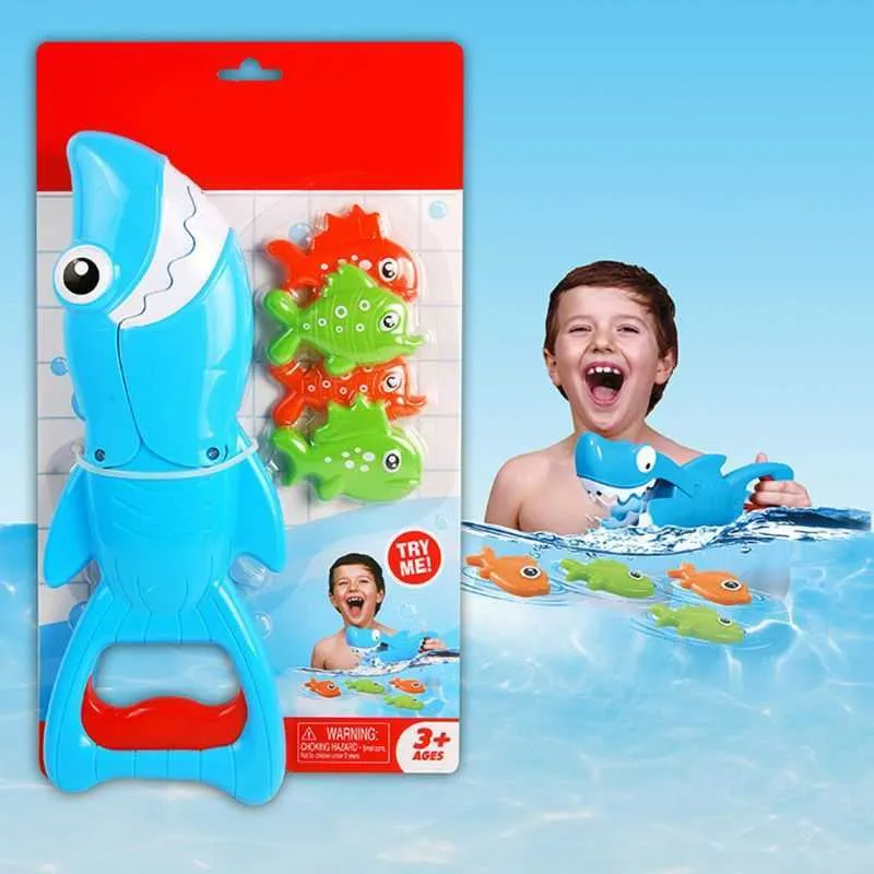 Shark Grabber Bath Toy pour garçons filles attraper jeu avec 4 poissons baignoire pêche 210712