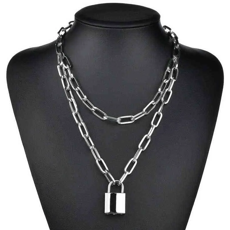 Lindo Simple cadena enlace bloqueo collar colgante mujer Color plata moda Goth joyería fiesta Punk Maxi Collier collar largo regalo G1206