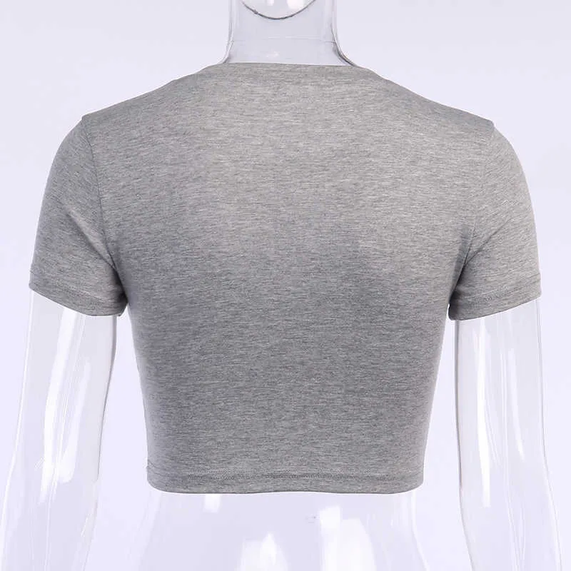 Colysmo Lettera T Shirt Donna Pullover O-Collo Manica Corta Top Estate T-Shirt Casual Activewear Grigio Streetwear 210527