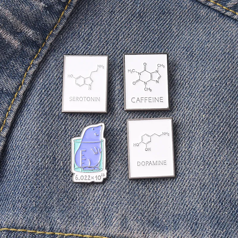 Alloy Square Black White Letter Brooches Chemical Equation Paint Lapel Pin Unisex Mouse Clothes Backpack Badge Jewelry Accessories252D