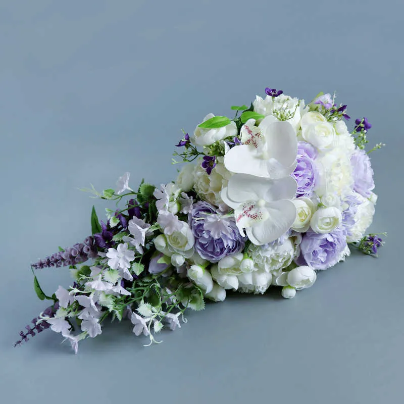Cascade violet fleurs de mariage Bouquets de mariée pivoine artificielle Bouquets de mariage Rose accessoires de fête en cascade tenant fleur X07264995990