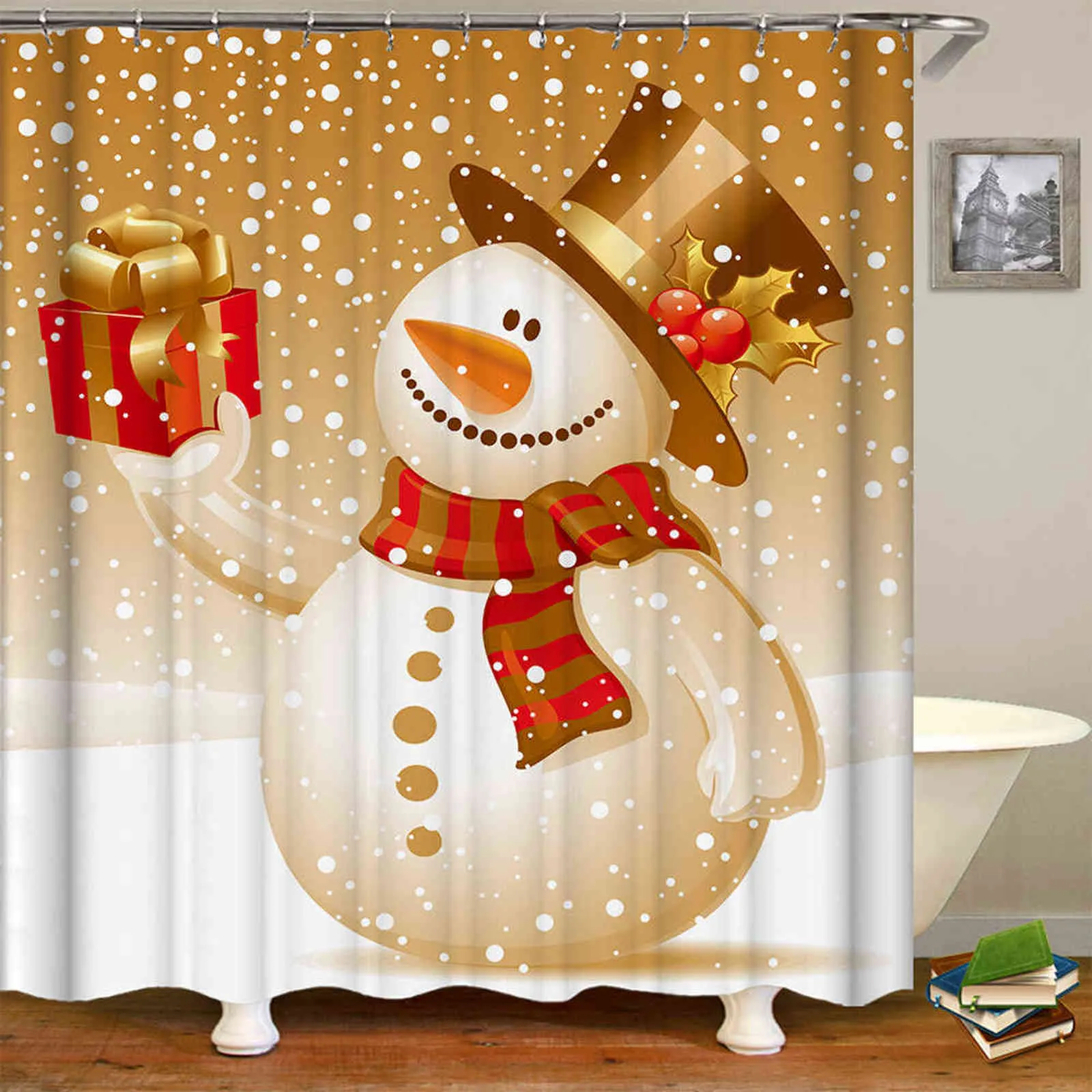 Rideau de douche imprimé de Noël rideau de douche à séchage rapide imperméable pour salle de bain avec crochets décor cadeaux maison 150x180cm 211116