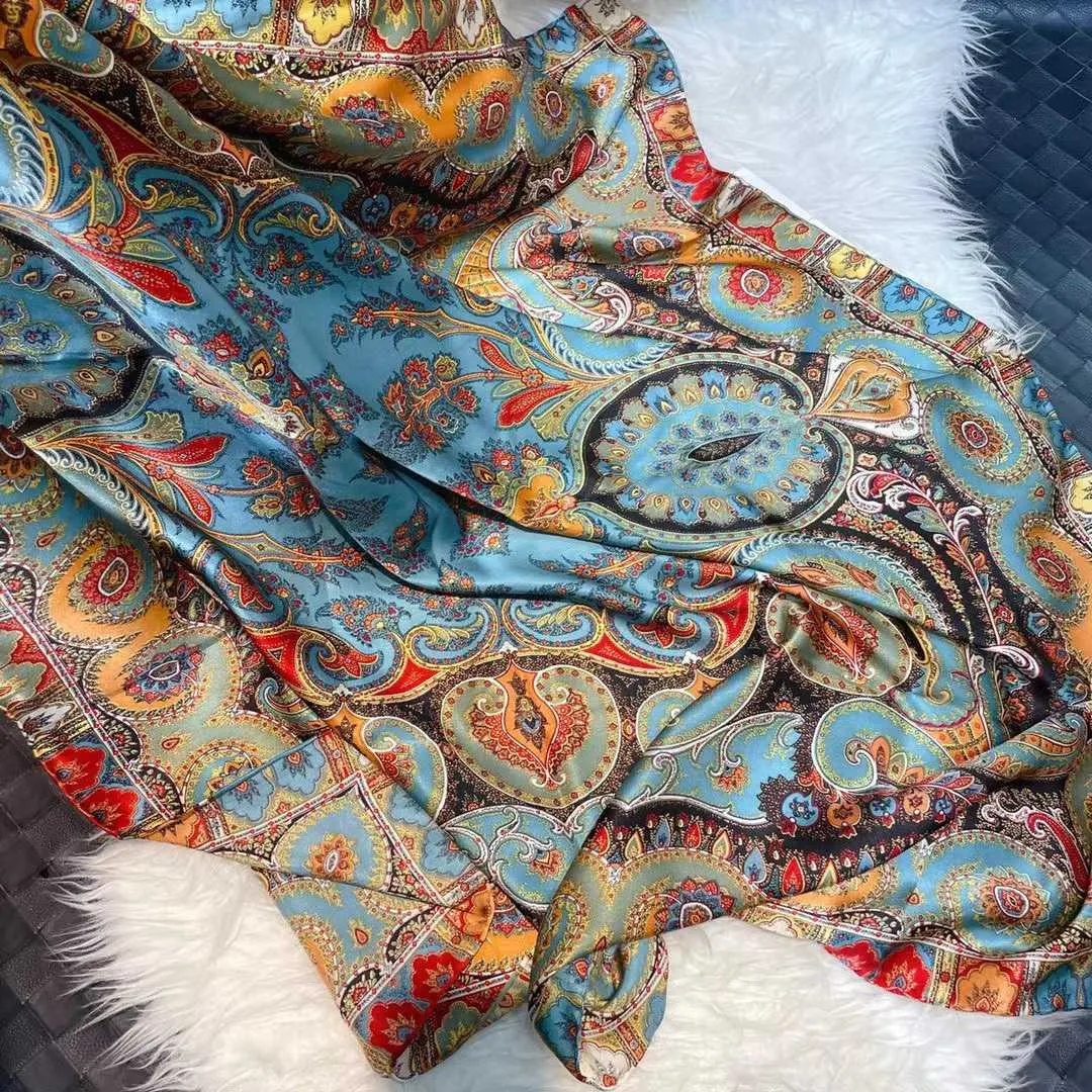 BYSIFA| Blue Red 100% Natural Silk Scarf Hijab Women Fashion Brand Large Square Scarves Shawls Autumn Winter Paisley Scarves Q0828