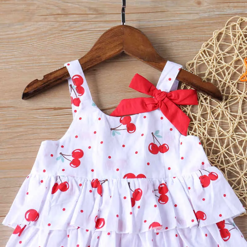 Leuke meisje kleding set zomer baby cherry polka dot gedrukt strik vest top + effen kleur shorts kinderen 2 stks 210515
