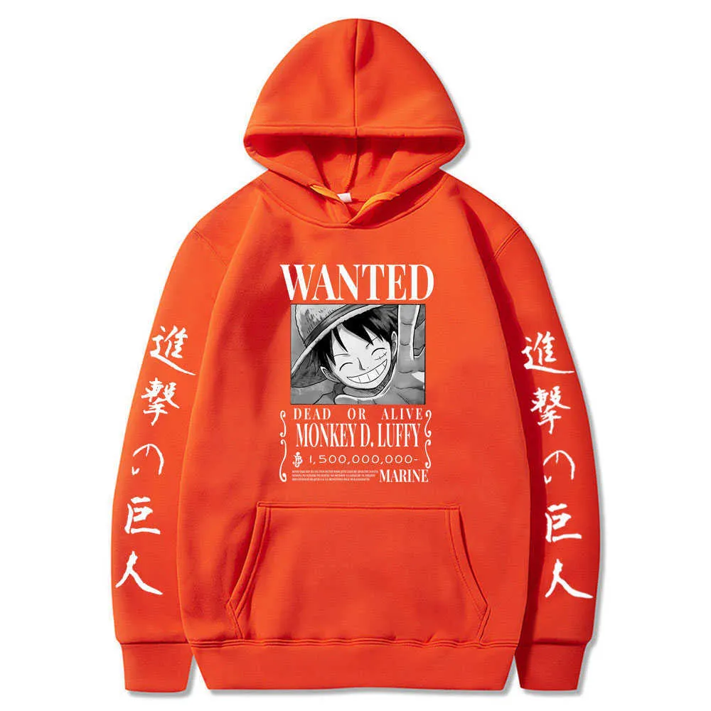 Атака на Титанов One Piece Luffy Hoodie Мужская мода Homme флисовые толстовки японского аниме с принтом Мужская уличная одежда негабаритных Y0804