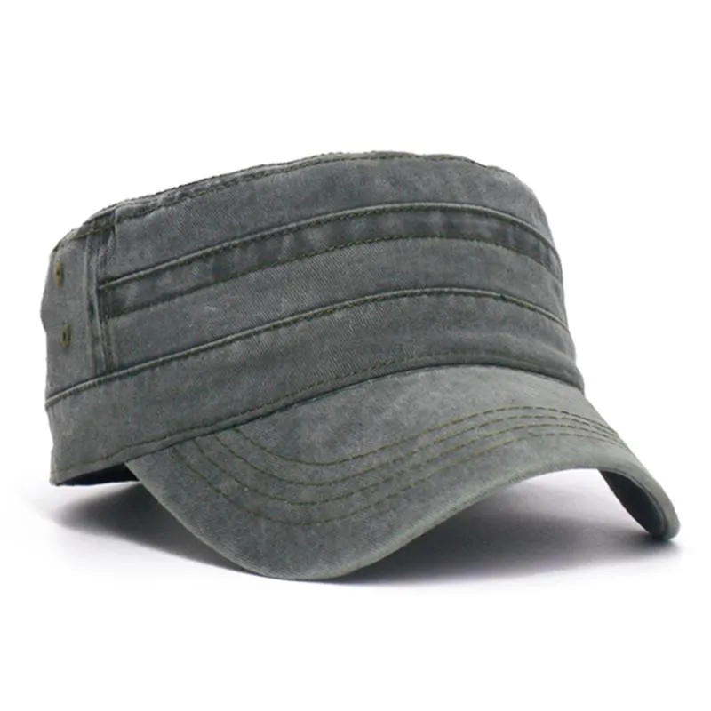 Джинсовая плоская топ -кепка женщины мужчина мужчина мандербэкс винтажные армейские шляпы кадеты военные бейсбольные шляпы широкий Brim2274