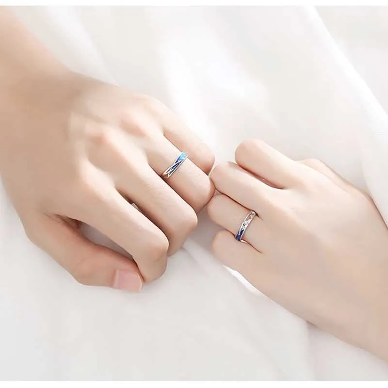 2 шт. Изящные кольца для пары с метеоритной звездой и синим морем, одинаковый набор, кольца для свадьбы с луной и звездой, кольца для него и для нее X0715315Y