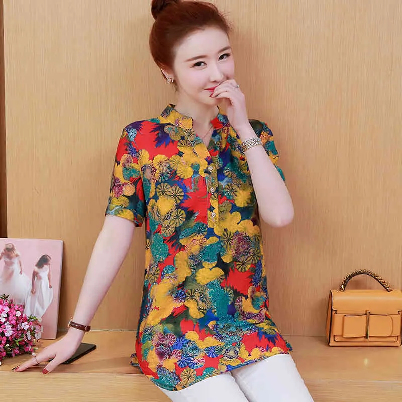 Mode lose druck kleidung sommer cool hemd koreanische frauen tops und blusen plus größe office lady blusas 8935 50 210506