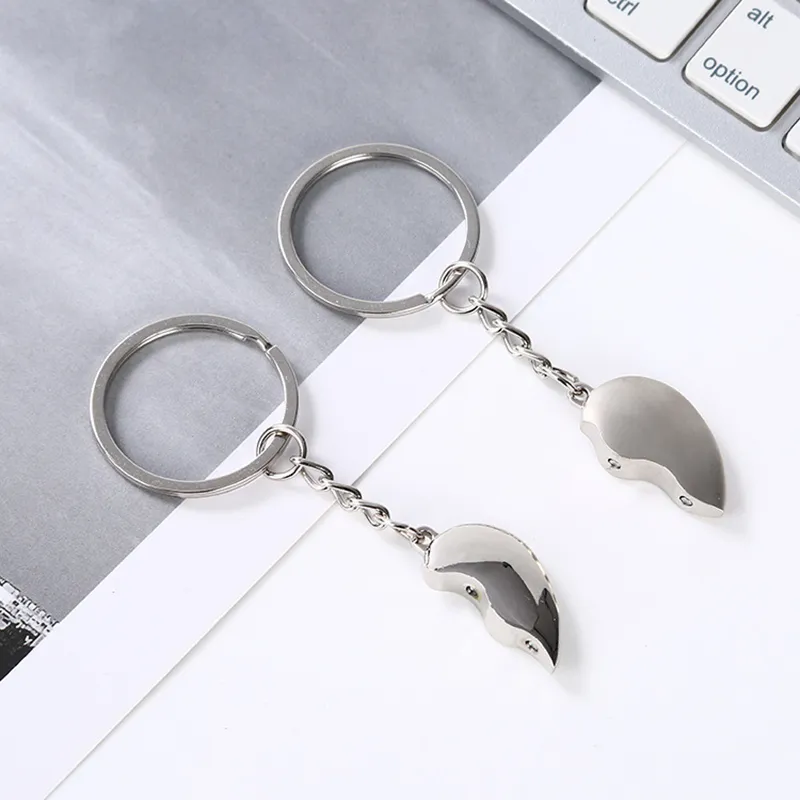 Porte-clés de Couple couleur argent, e, clé romantique coréenne en forme de cœur, Souvenir magnétique, cadeau de saint valentin