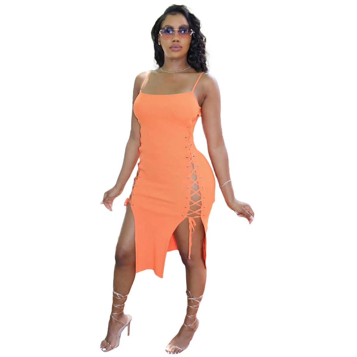 Kobiety Seksowna Dress Lato Panie Elastyczny Pasek Podziel Z Sznurkiem Na obu Bocznych Sukienkach Nightclub Body