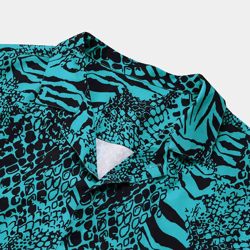 Sexy Wąż Wydrukowane Koszule Dla Mężczyzn Gradient Kolor Letnie Męskie Krótki Rękaw Koszula Przypadkowy Przycisk Mężczyzna Odzież Camisas Para Hombre 210524
