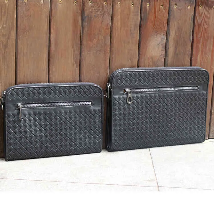 Pochette homme 100% cuir véritable grande capacité A4 marque de luxe sac tissé Busins Style Simple classique enveloppe sac nouveau