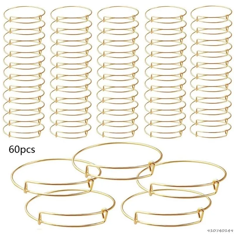 Bangle 60 stuks DIY uitbreidbare armbanden verstelbare draad blanco kralen hangers armbanden voor sieraden maken310j