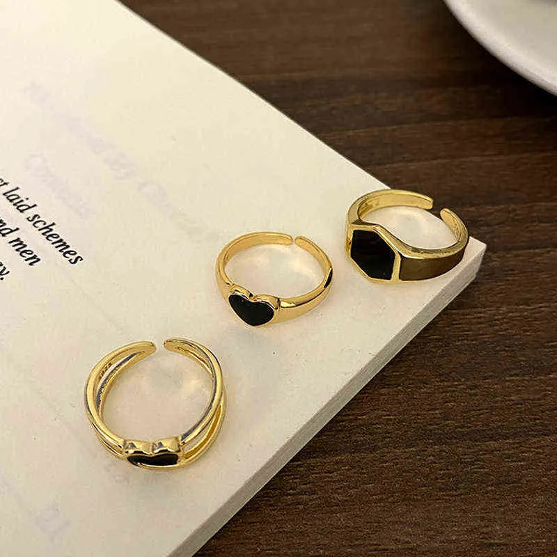 Todorova Simple moda coreana Vintage negro corazón anillos para mujeres abierto geométrico índice dedo anillo Punk fiesta joyería regalo G1125