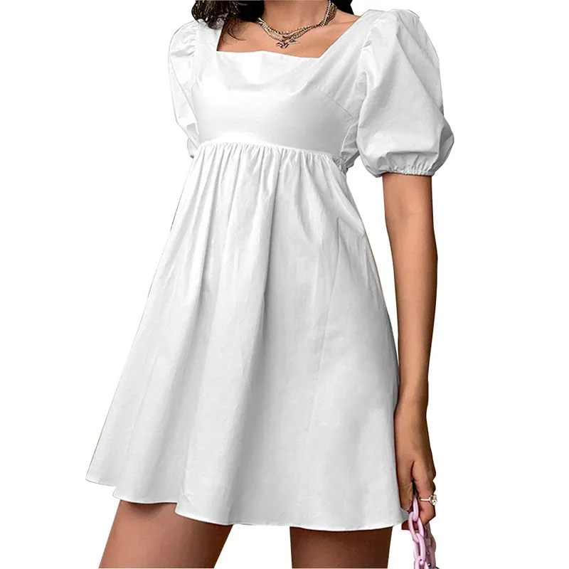 Women A-lIne Dress Cute Princess Puff Short Sleeve Mini Summer Party Cocktail Clubwear High Street Backless Clothing 210522