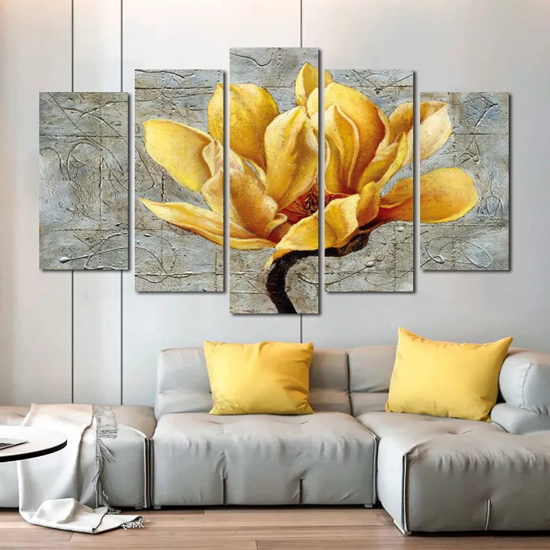 5 Panels Home Docor Yellow Flower Posters And Prints Canvas Painting Big Size Wall Art Pictures For Living Room Wall Decoration
